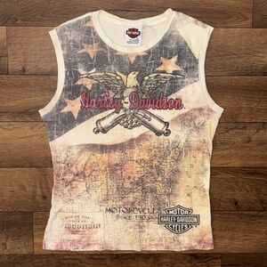Harley Davidson Vintage Size Large Americana Sleeveless T-Shirt Wildwood NJ 2005